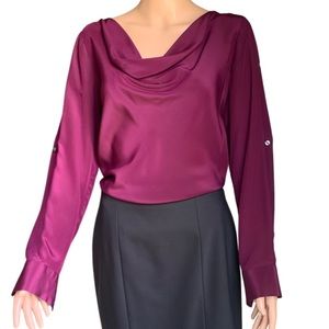 Ann Taylor silk cowl neck roll tab top